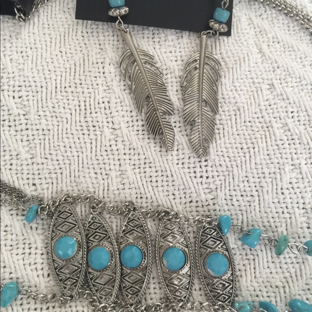 NWT Ladies SS necklace & earringswith blue stones - Picture 7 of 7